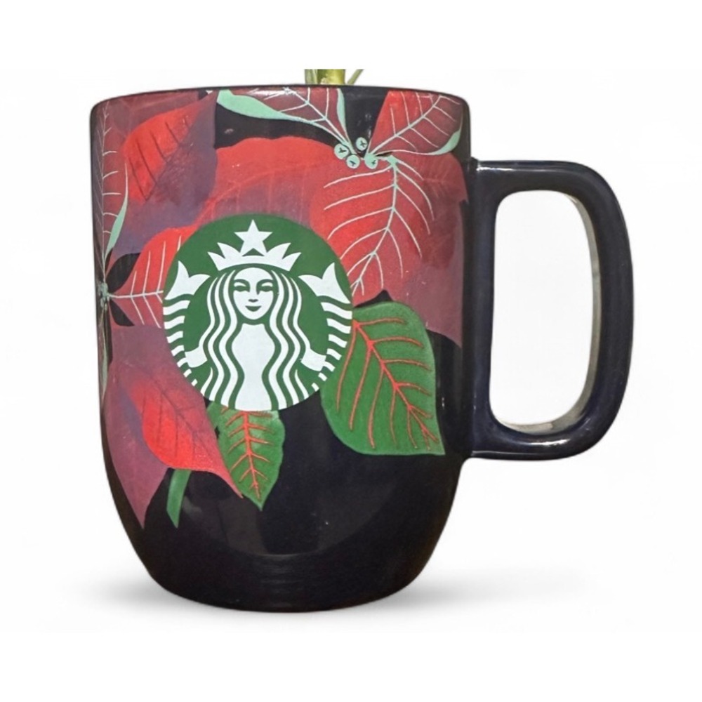 Starbucks Coffee Mug Poinsettia Floral Holiday 12 fl oz‎ BVC20